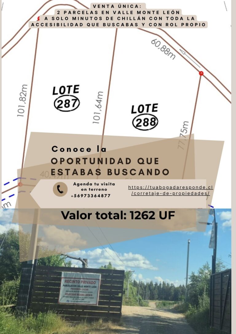 Venta Única: 2 Parcelas en Valle Monte León a solo minutos de Chillán con toda la accesibilidad que buscabas y con Rol Propio